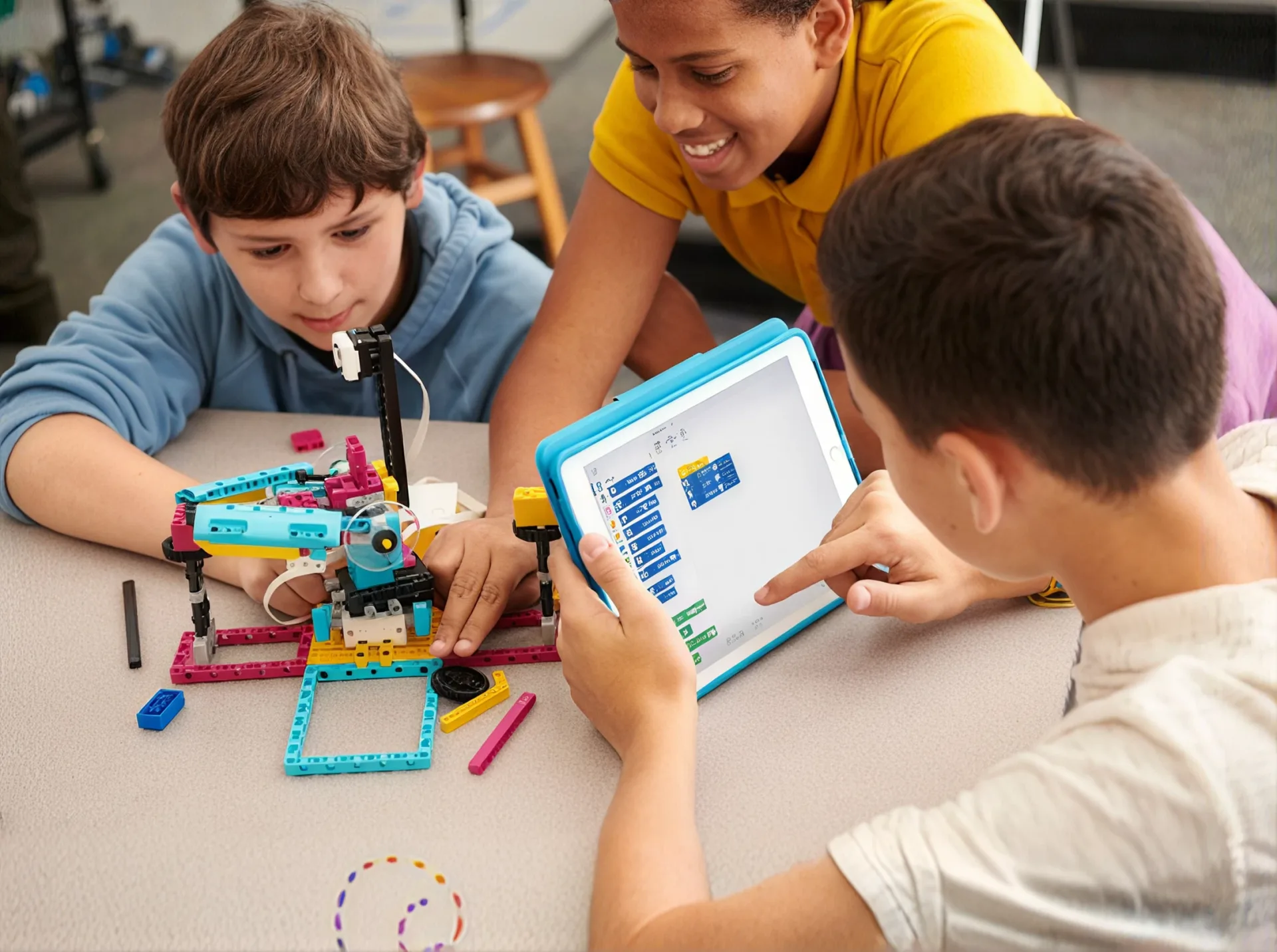 Crianças aprendendo programação com LEGO Education
